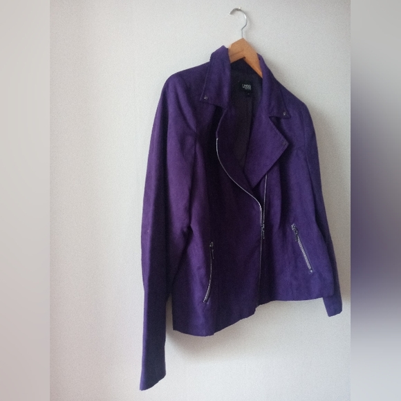 💜 LINDOR Petites | Purple Motorcycle Style Lightweight Jacket/Blazer | Size 14 - Picture 7 of 8